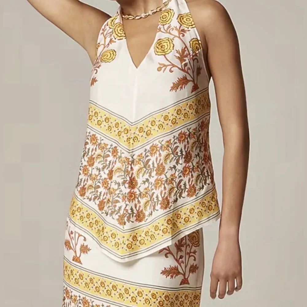J.Crew Open-back halter top in sunset rose block print NWT Size XS